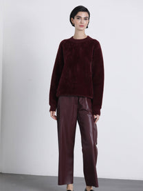 Maglione girocollo effetto peluche bordeaux