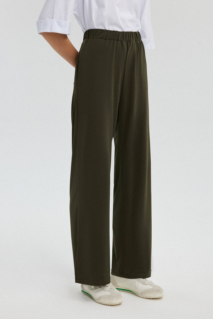Pantaloni relaxed a vita elasticizzata color cachi