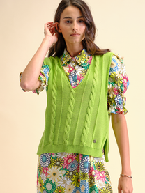 Gilet in maglia a trecce in cotone