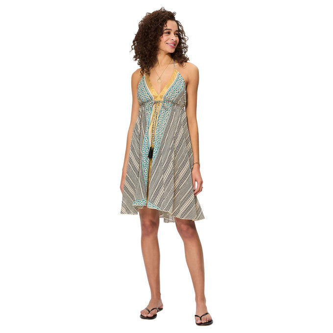 Abito corto estivo boho in cotone con scollo a V