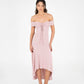 Abito lungo rosa off-shoulder elasticizzato