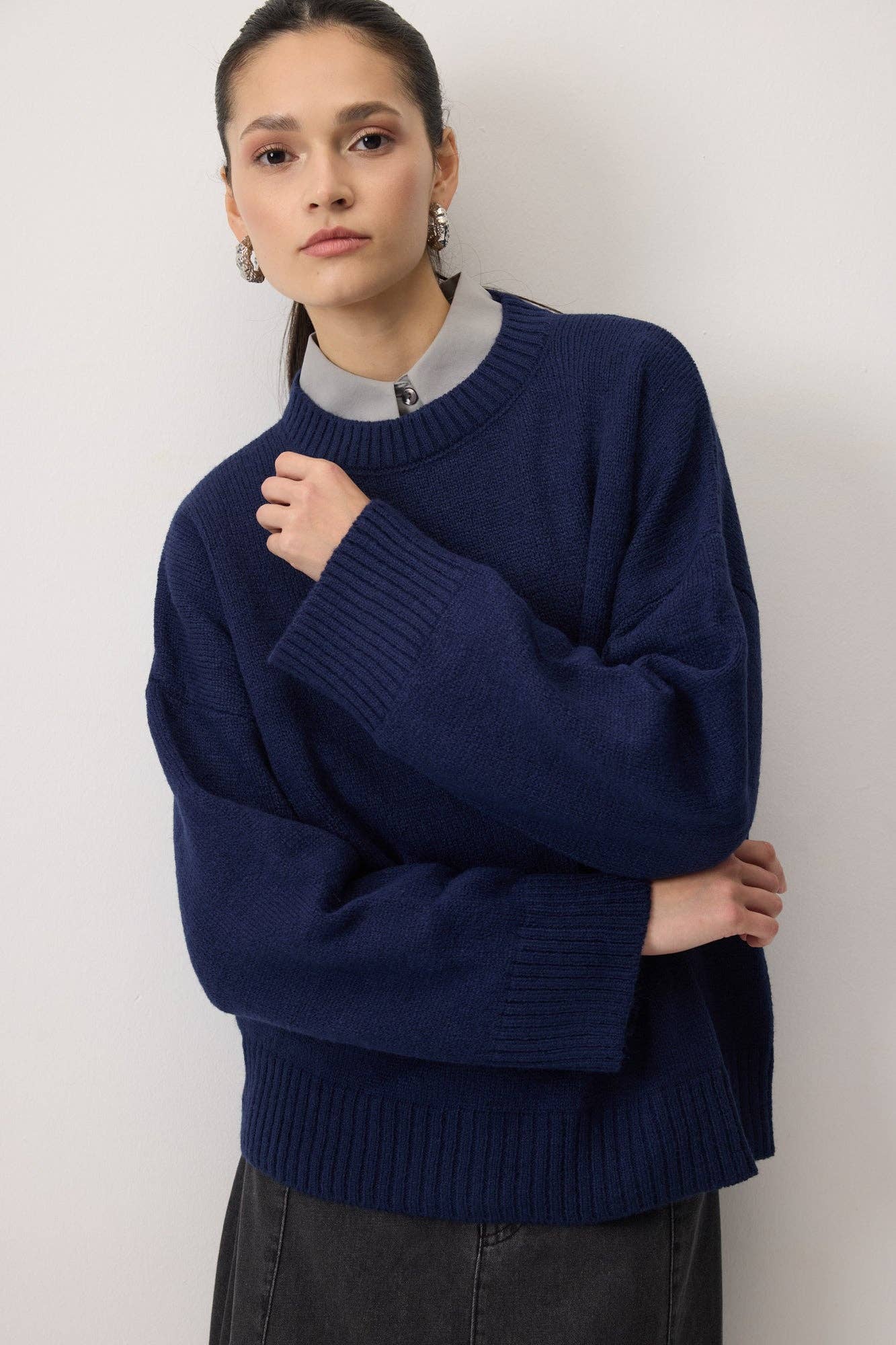 Maglione basic girocollo in misto cashmere