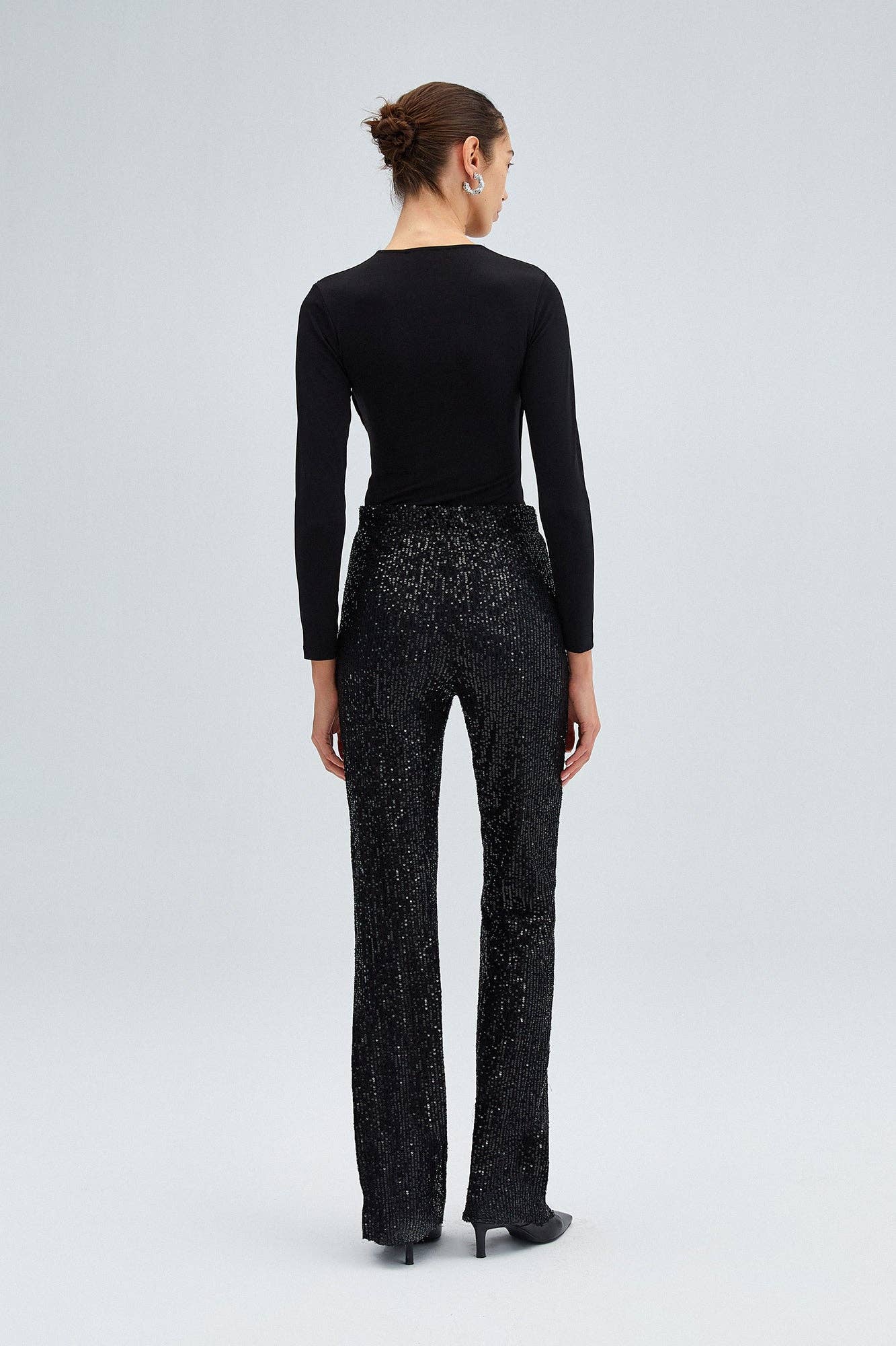 Body drappeggiato stretch a manica lunga con scollo incrociato