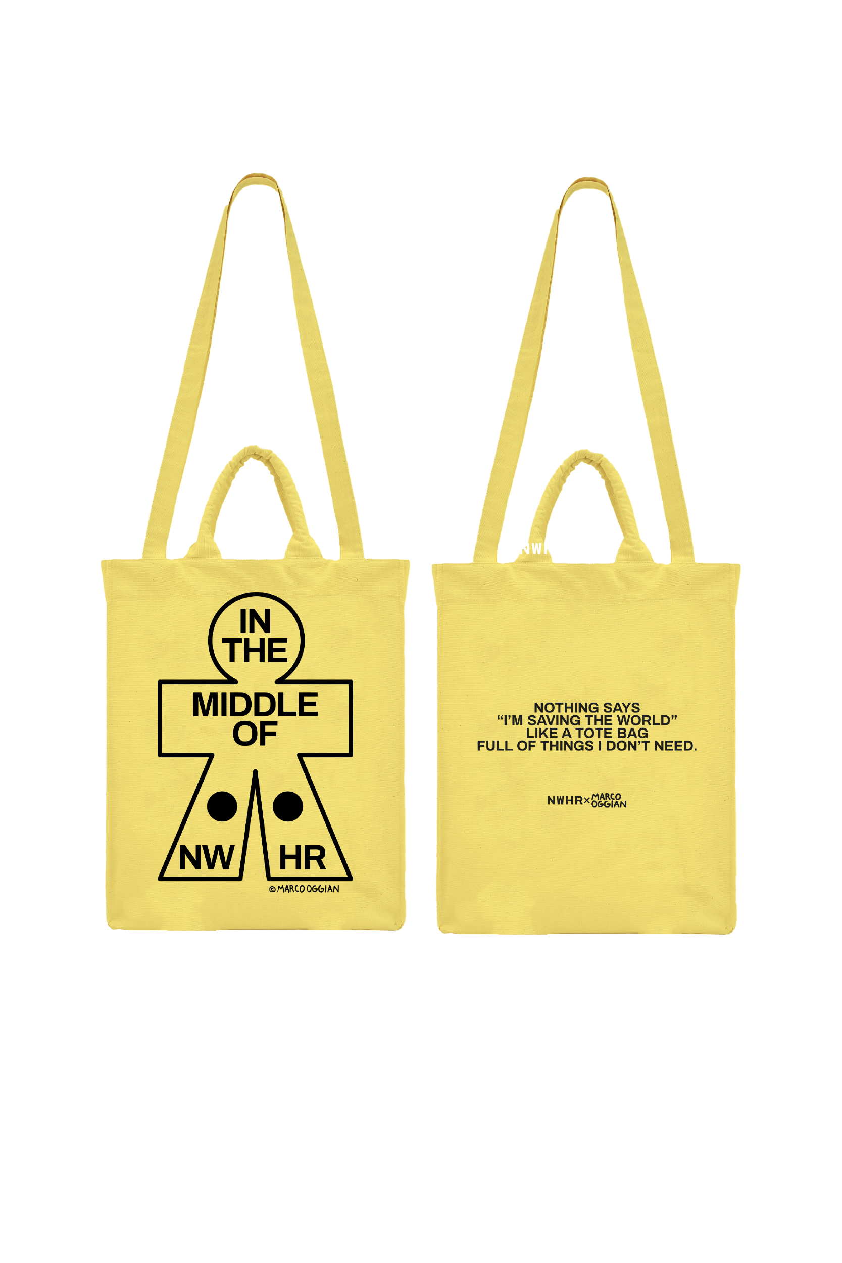 Borsa tote gialla in cotone biologico con stampa "In the Middle"