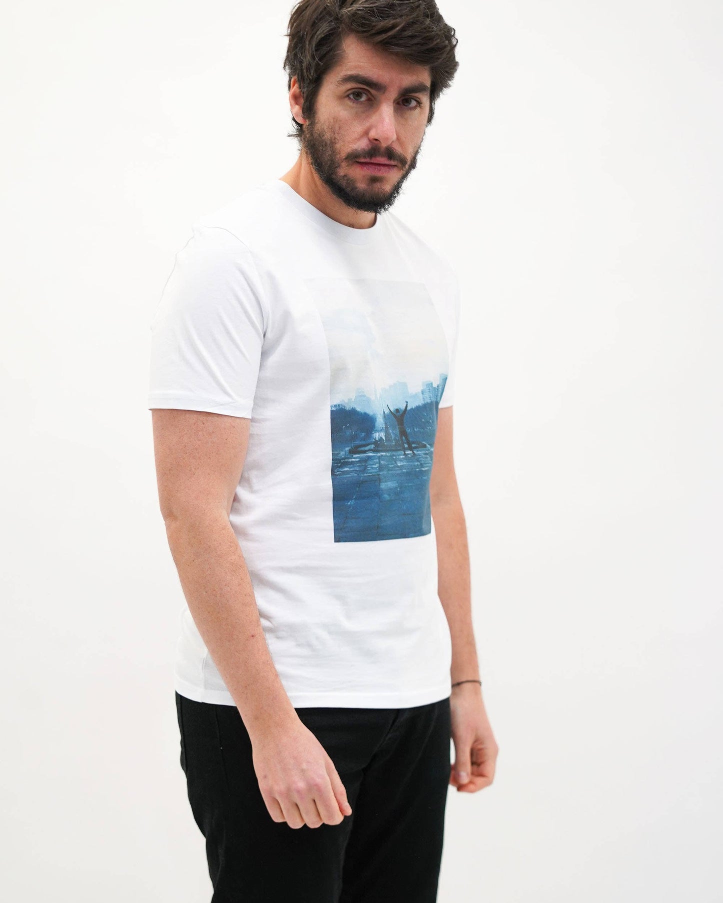 T-shirt bianca con stampa Rocky Stairs