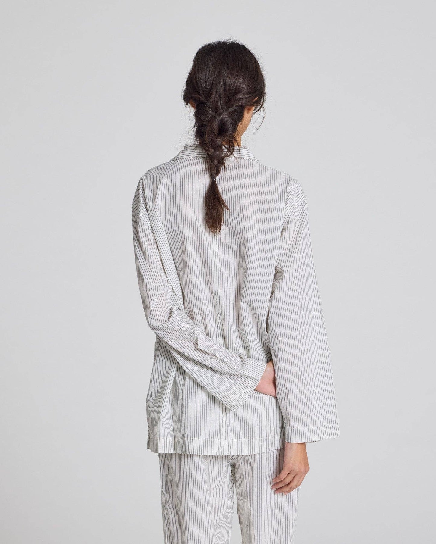 Camicia Nora in cotone biologico a righe blu denim