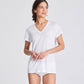 T-shirt in lino Simone bianca con scollo a V