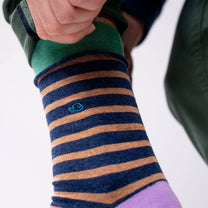 Calzini a righe larghe in cotone pettinato navy e beige