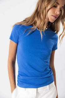 T-shirt basic in cotone elasticizzato blu