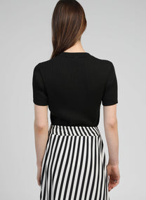 Maglia a Costine Nera Girocollo Manica Corta