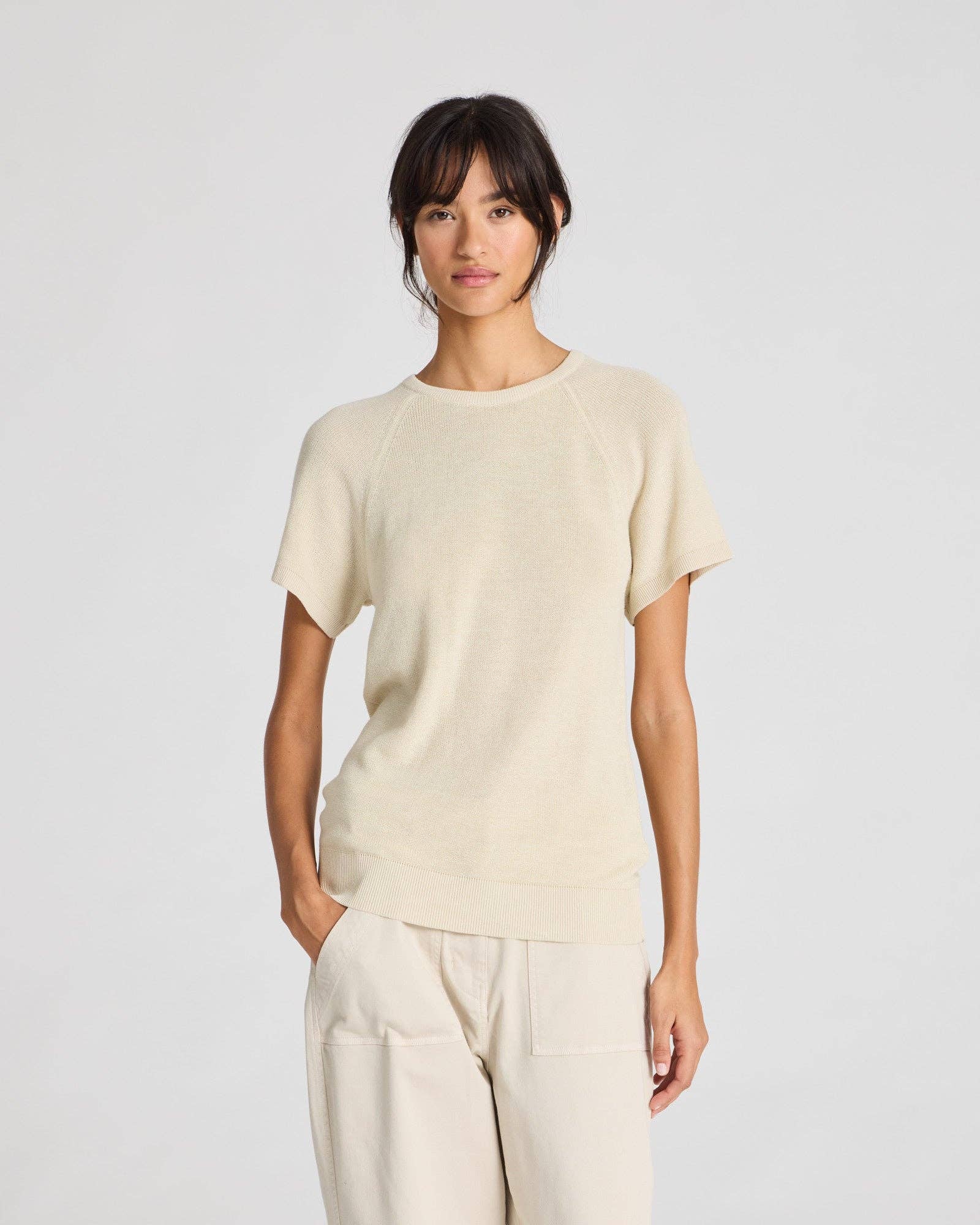 T-shirt in maglia di cotone biologico color ecrù