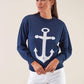 Maglione girocollo blu con stampa ancora
