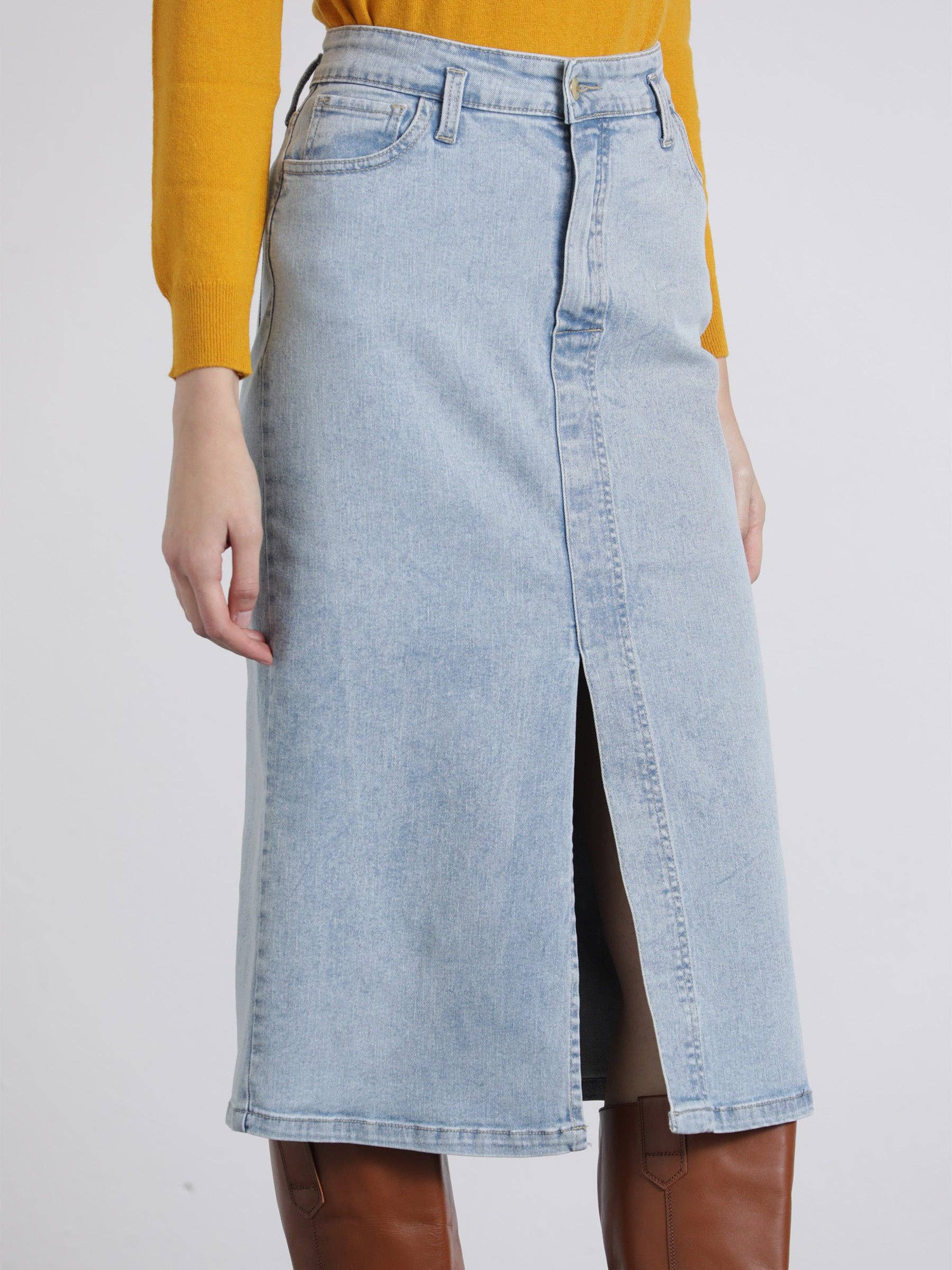 Gonna midi in denim chiaro Ganga