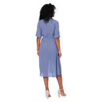 Abito chemisier midi estivo in cotone blu con cintura