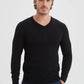 Maglione nero con scollo a V effetto cashmere