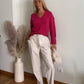 Pullover donna in maglia con scollo a V e polsini con bottoni