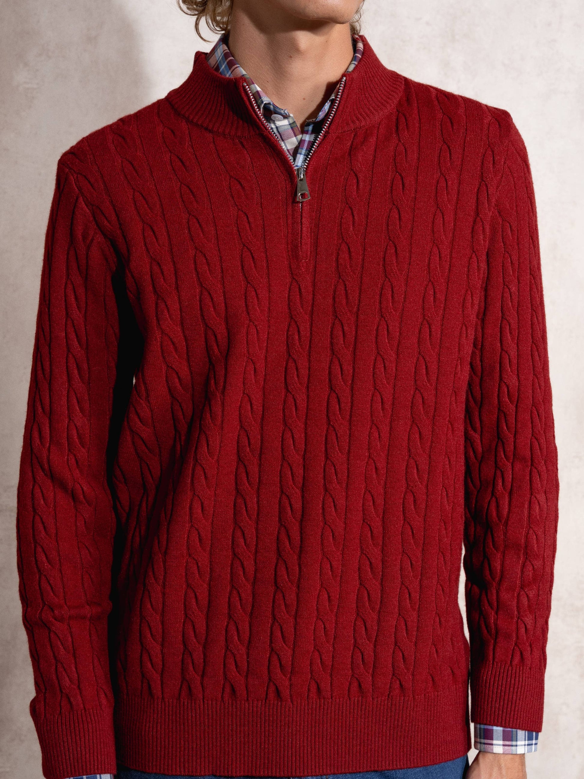 Maglione uomo a trecce con mezza zip