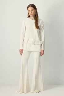 Blusa tunica in crêpe con cintura