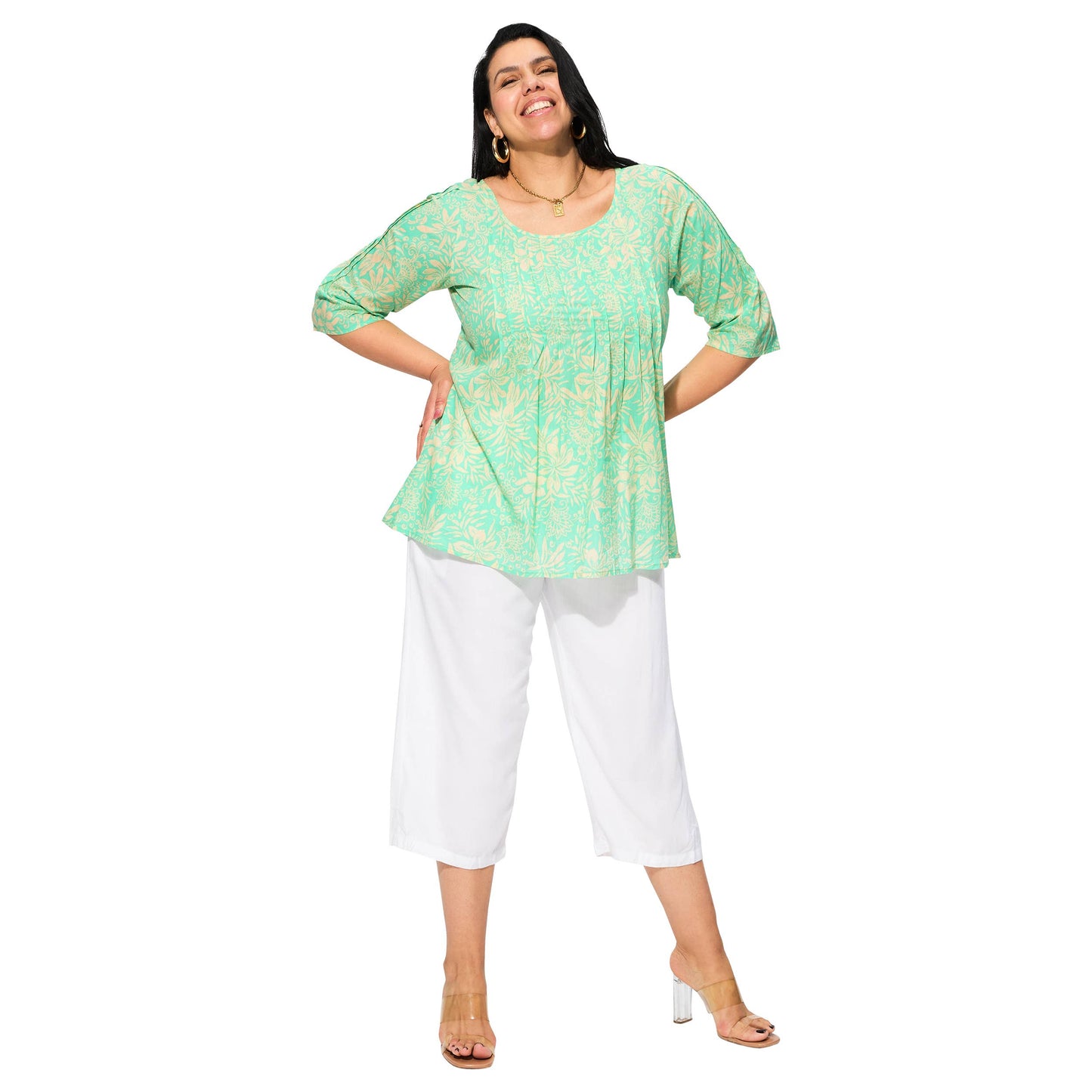 Camicetta estiva boho in voile di cotone con maniche a tre quarti