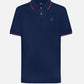 Polo antimacchia blu con dettagli rossi