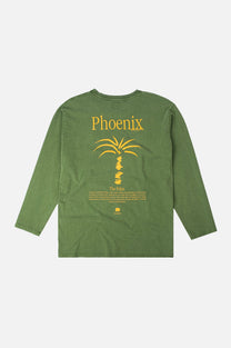 T-shirt pigmentata verde con stampa palma