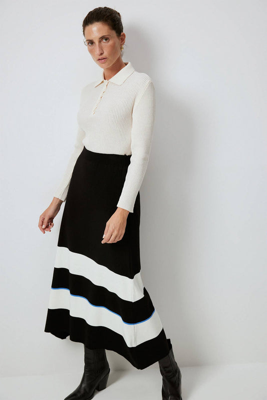 Gonna midi in maglia a righe colorblock con vita elasticizzata