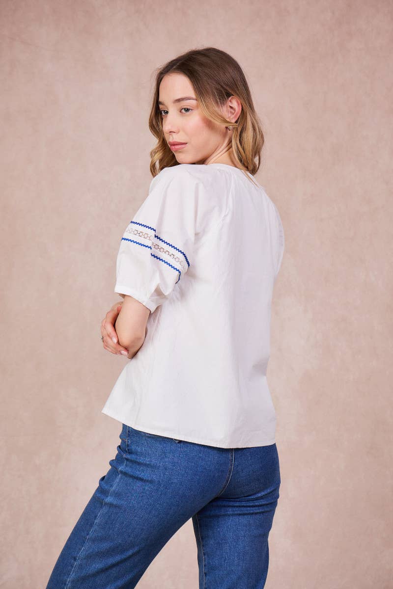 Blusa Tropez in cotone con pizzo