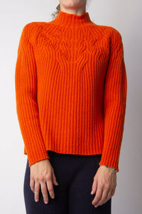 Maglione a collo alto in misto cashmere con trecce 3D