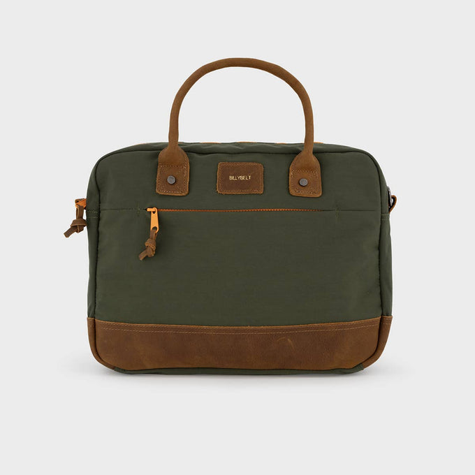 Borsa porta laptop khaki con zip arancione