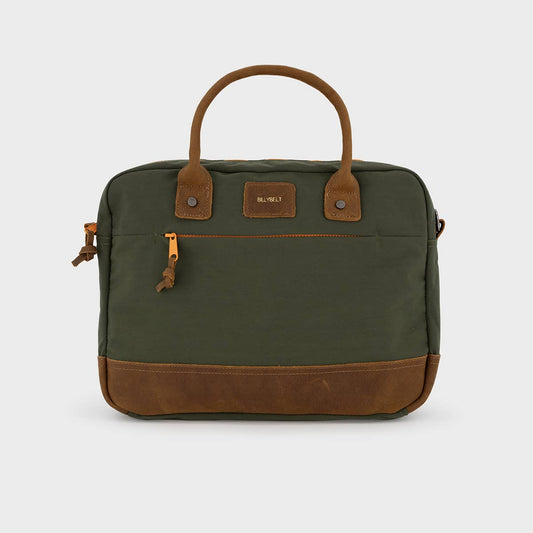 Borsa porta laptop khaki con zip arancione