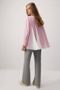 Camicia Oversize a Righe con Dettagli in Chiffon