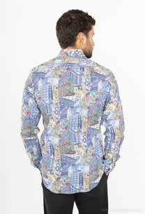 Camicia stretch slim fit con stampa city
