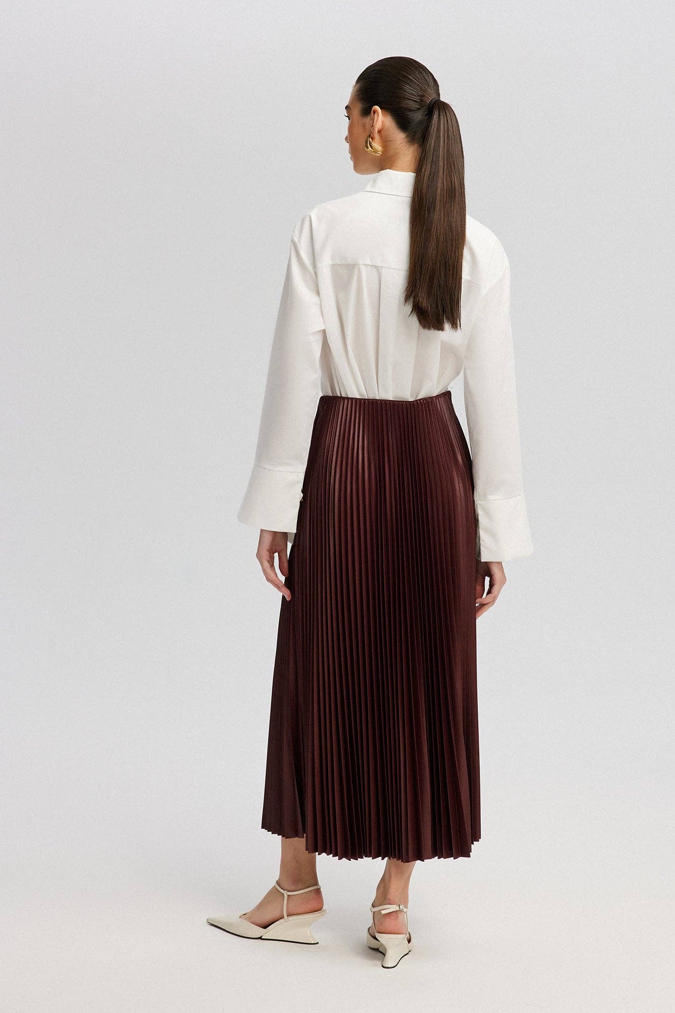 Gonna plissettata maxi a vita alta bordeaux