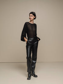 Blusa donna in chiffon nero