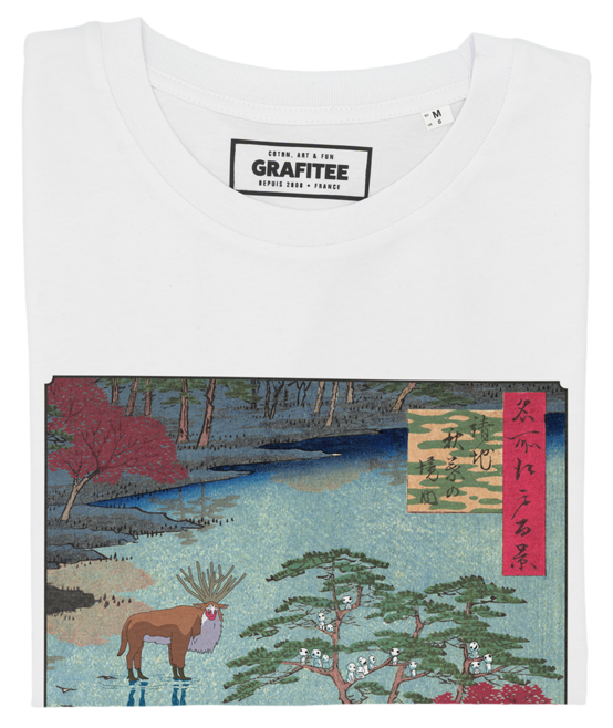 T-shirt unisex bianca con stampa Kodama galleggiante