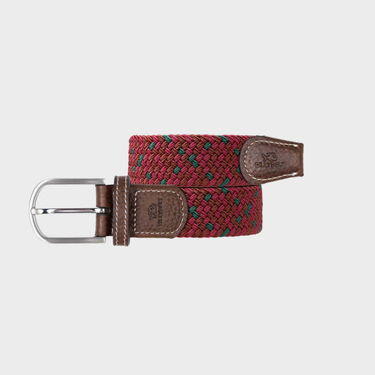 Cintura intrecciata elastica multicolor con finiture in pelle