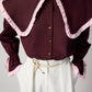 Camicia bordeaux con maxi colletto a contrasto e volant