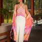 Abito lungo con spalline incrociate e righe multicolor