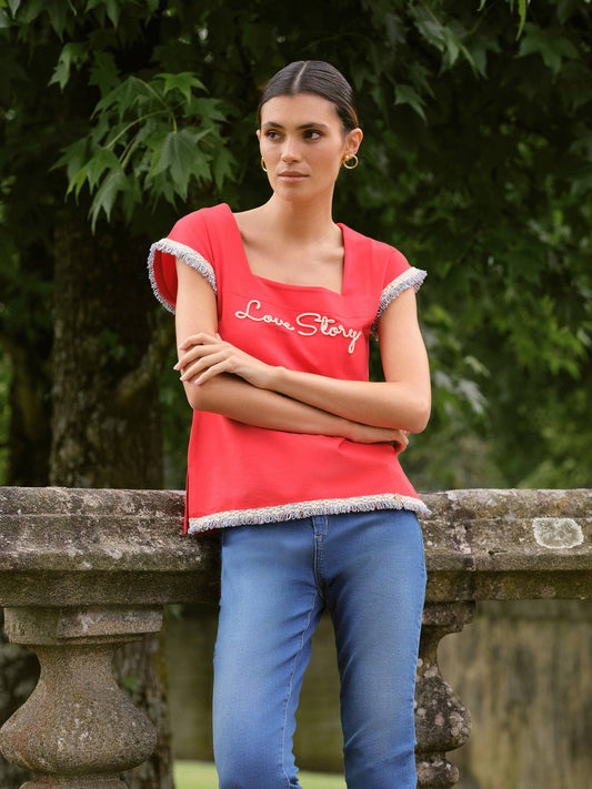 T-shirt Donna Love Story Ricamata