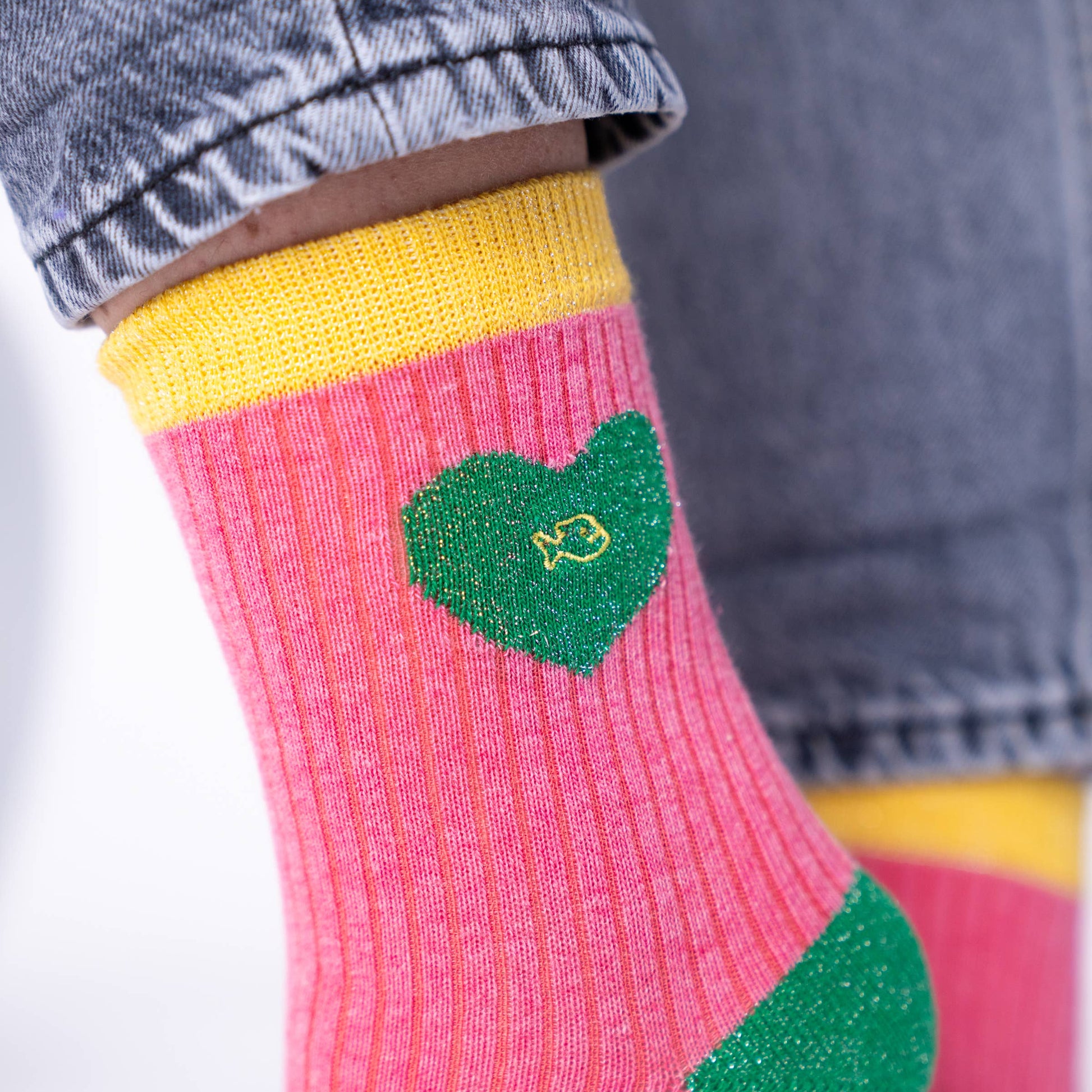 Calzini in cotone pettinato con cuore glitter