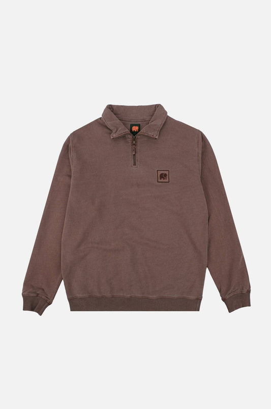 Maglione uomo con zip a un quarto color castagna tinto a pigmenti