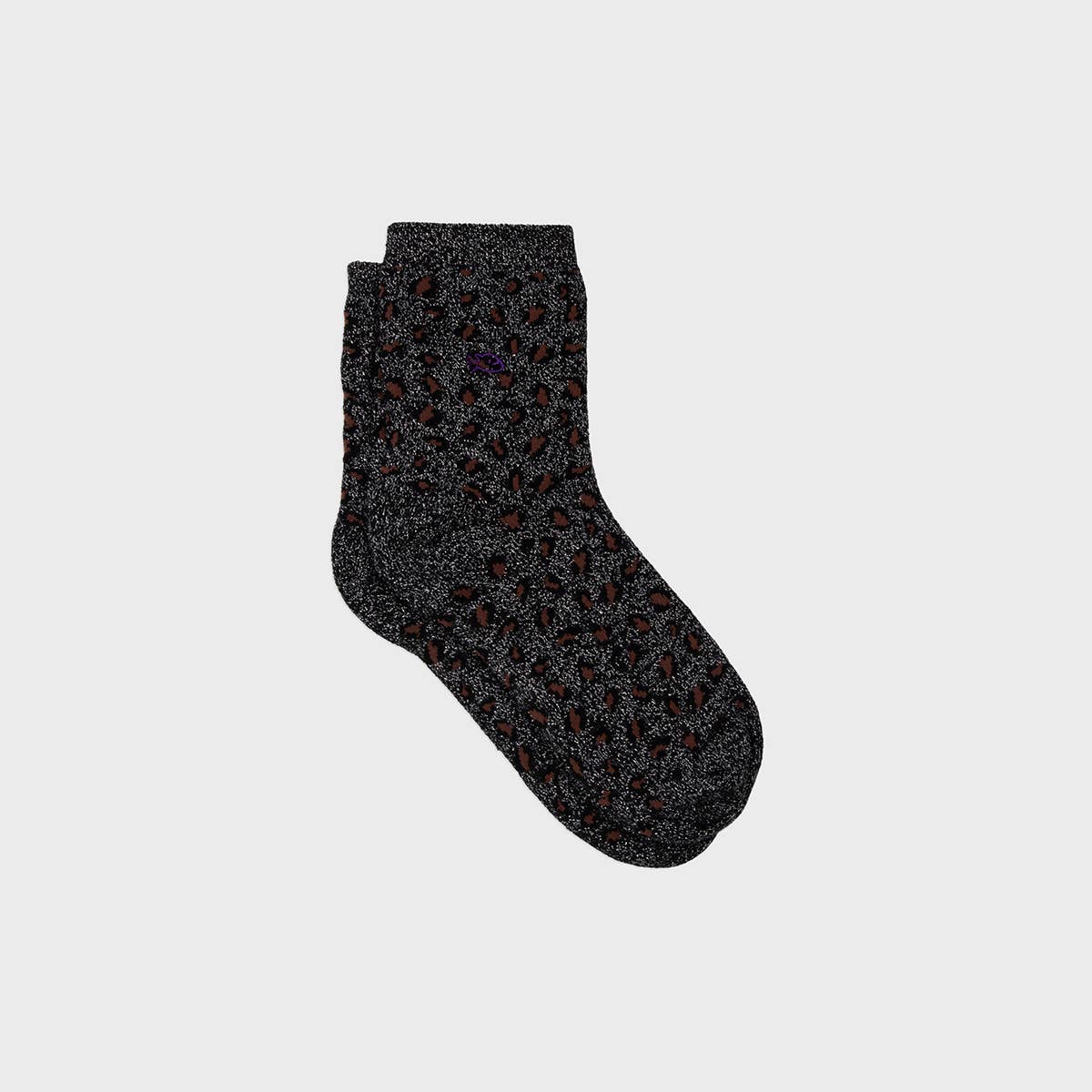 Calze leopardate glitter nero e argento in cotone pettinato