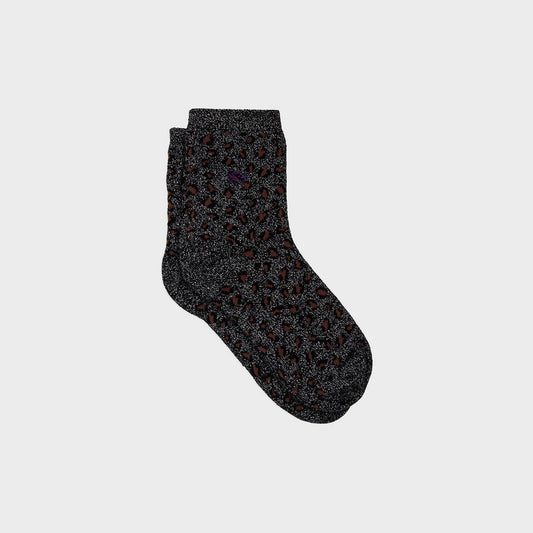 Calze leopardate glitter nero e argento in cotone pettinato