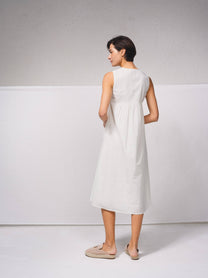 Abito midi a trapezio in cotone con scollo a V