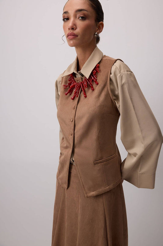 Set gilet e gonna lunga effetto scamosciato