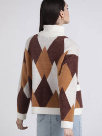 Cardigan corto effetto pelliccia jacquard a rombi