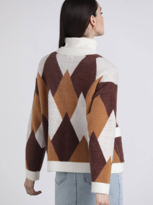 Cardigan corto effetto pelliccia jacquard a rombi