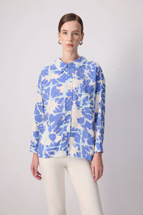 Camicia in viscosa con stampa astratta blu