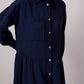 Abito camicia maxi in misto lino blu navy con bottoni