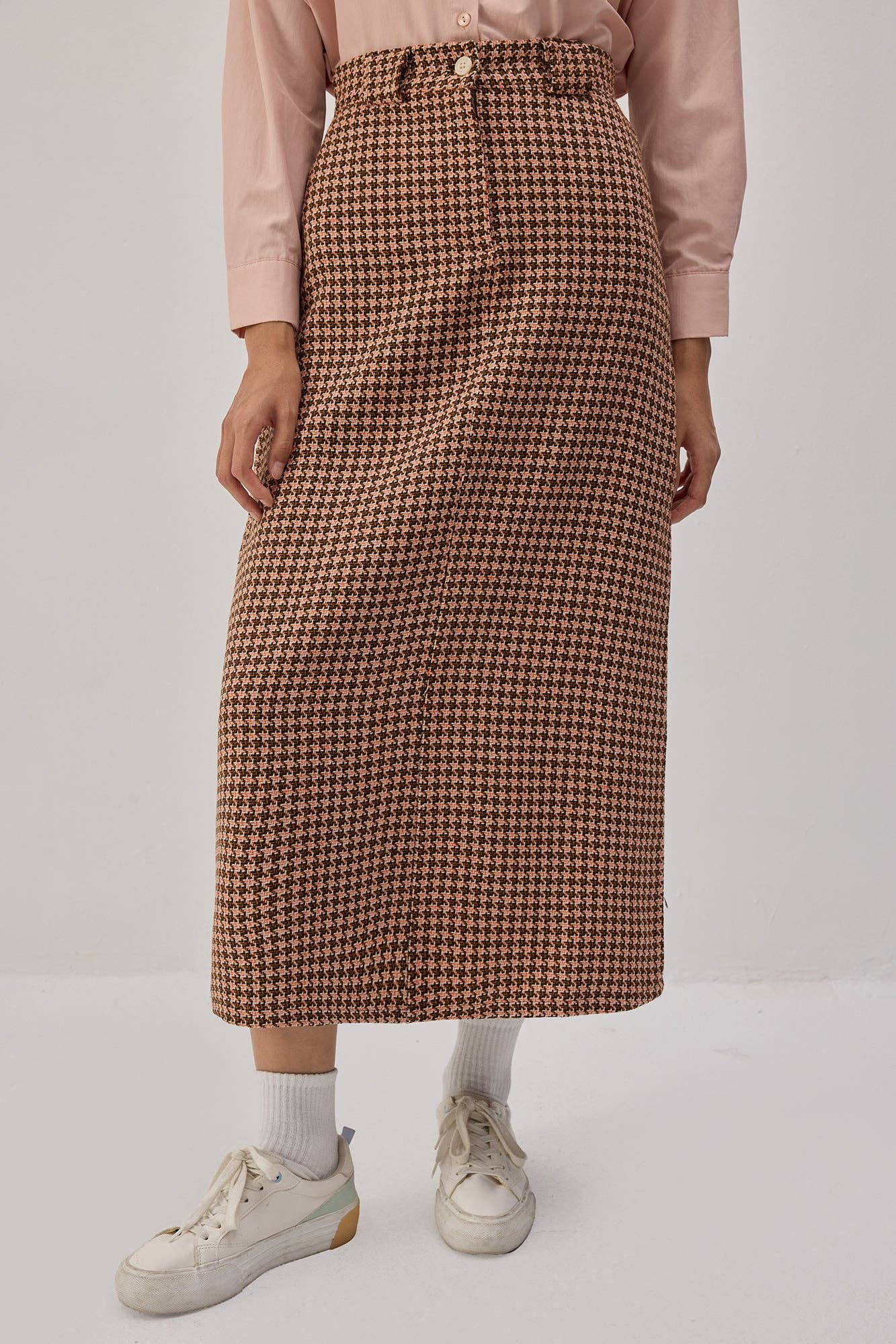Gonna longuette in tweed con vita elasticizzata